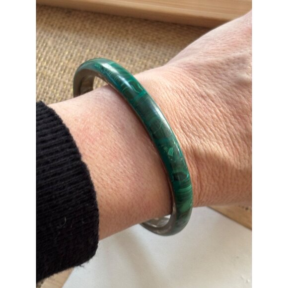 Vintage Green Malachite Stone Bangle Bracelet - Picture 5 of 14